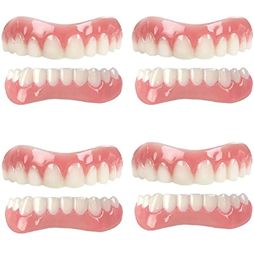 XZLZMD Silicone Dentures Temporary Dental Prosthesis Comfortable Upper and Lower Dentures Bright White Shade Cosmetic Prosthesis Teeth for Men Women One Size,4pair