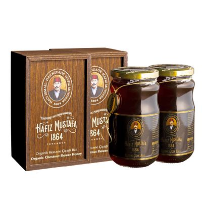 Hafiz Mustafa 1864 Istanbul, Turkish Delight Raw, Pure Chestnut Flower Honey in Jar, Turkish Sweets, Treats, Candies, Tray Gift Ideas for Birthday, Christmas