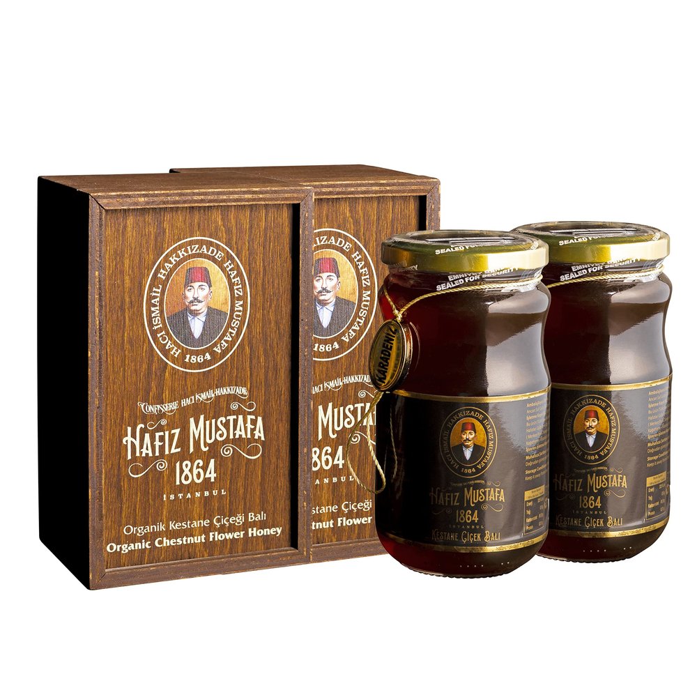 Hafiz Mustafa 1864 Istanbul, Turkish Delight Raw, Pure Chestnut Flower Honey in Jar, Turkish Sweets, Treats, Candies, Tray Gift Ideas for Birthday, Christmas