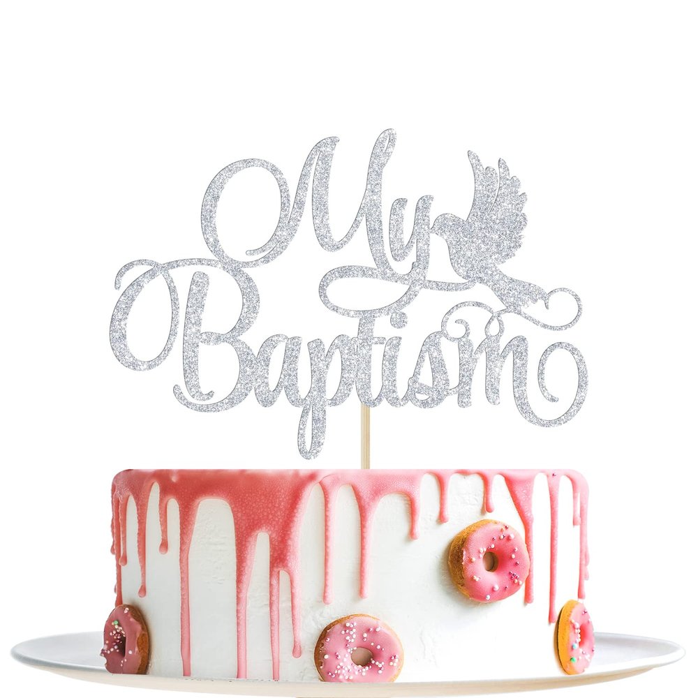Silver Glitter My Baptism Cake Topper - Baby Shower Cake Topper - First Holy Communion, Bless This Child, God Bless Baptism Decorations