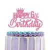 Happy 6th Birthday Cake Topper,Rose Pink Glitter Cake Decorations with Crown ,Six Years Old Birthday Party Supplies,Happy Birthday Cake Pick for Little Princess