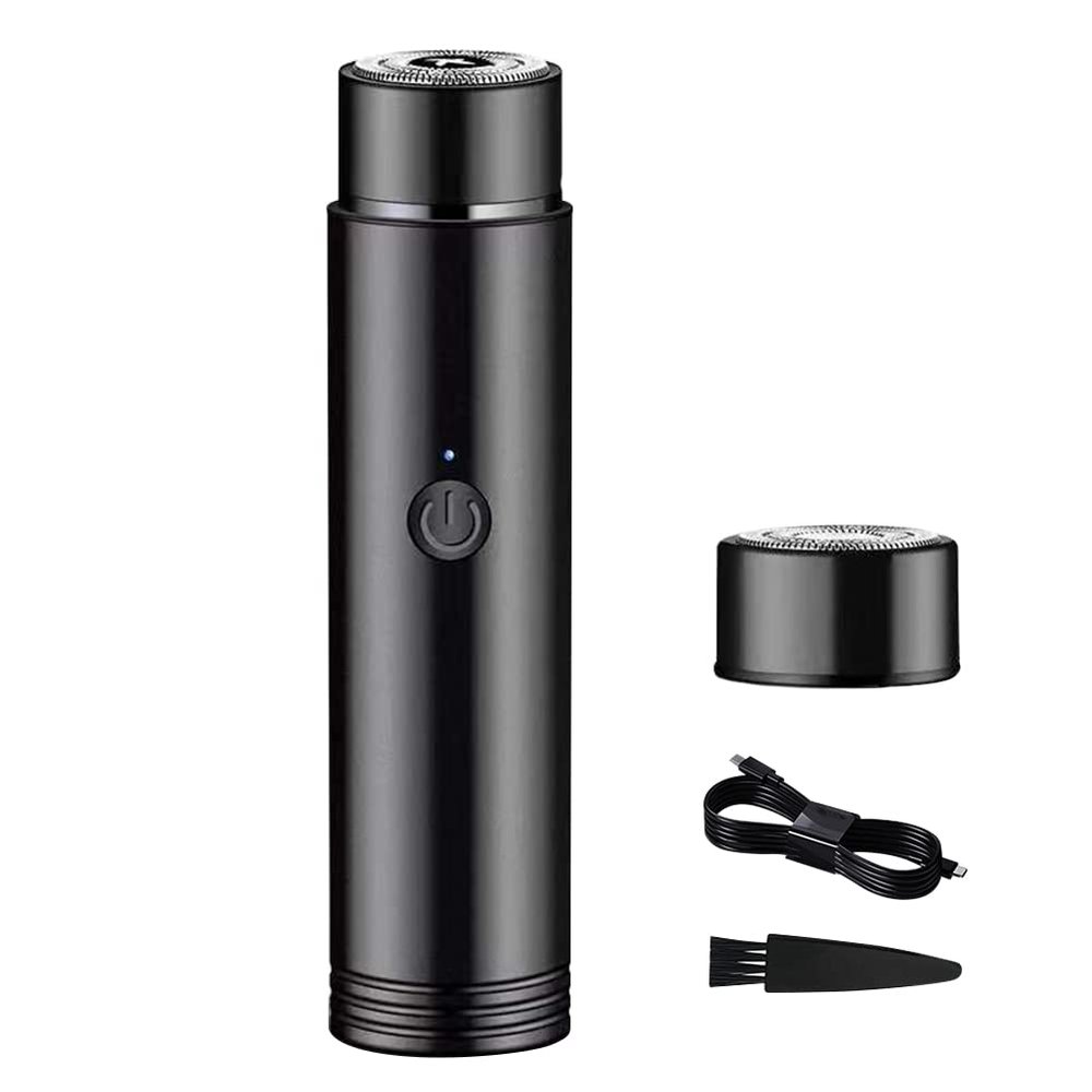ISAKEN Mini Electric Shaver, Portable Electric Razor for Men, Rechargeable Electric Rotary Razor Wet and Dry Use Pocket Face Shaver for Home Travel (Black)