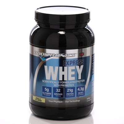 Boditronics Express Whey Protein Powder Muscle Building Powder with Dietary Fibre, BCAA and High Levels of L-Glutamine Prebiotic Mass Gainer Whey Protein Isolate Protein Shakes