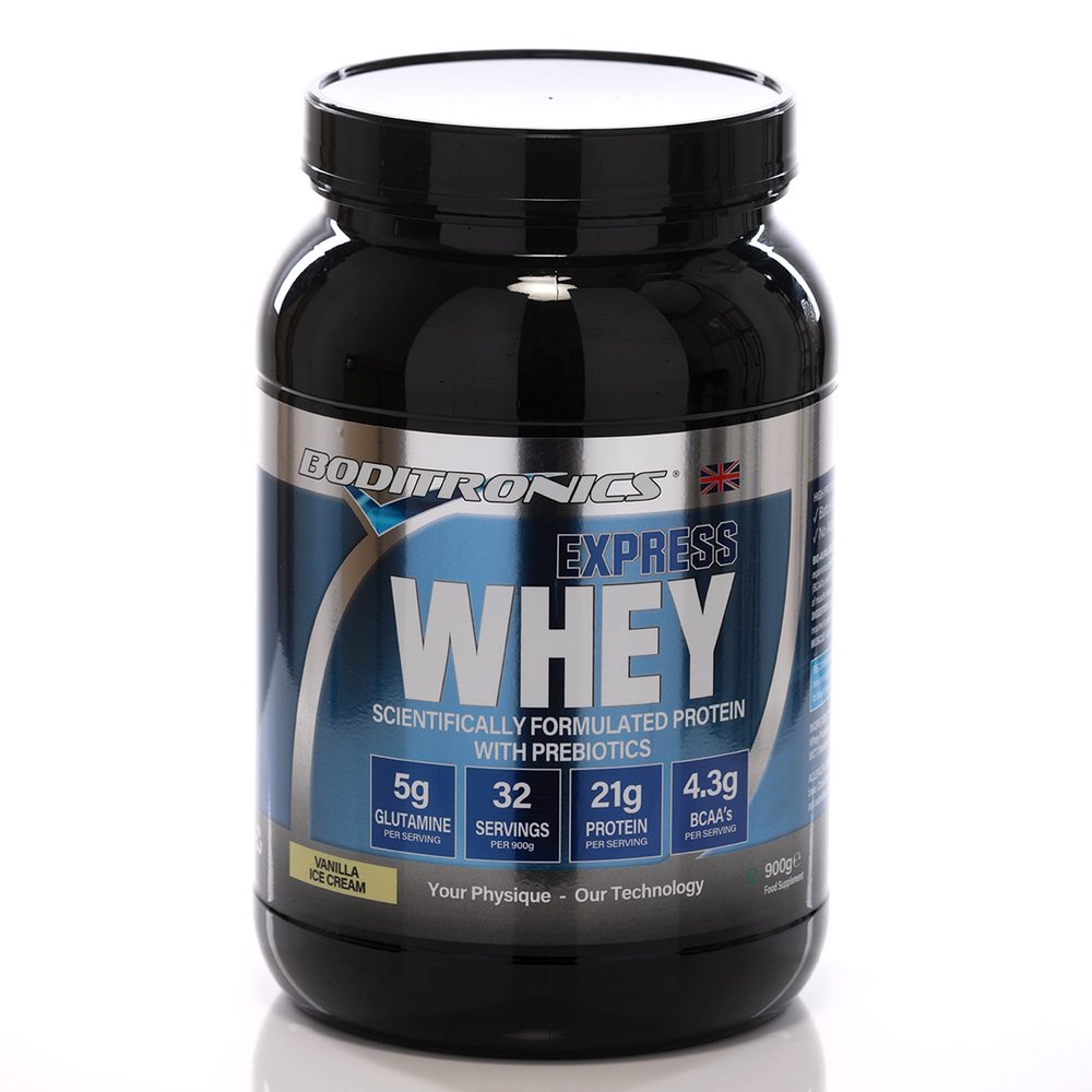 Boditronics Express Whey Protein Powder Muscle Building Powder with Dietary Fibre, BCAA and High Levels of L-Glutamine Prebiotic Mass Gainer Whey Protein Isolate Protein Shakes