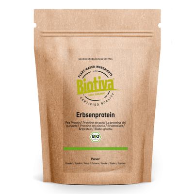 Biotiva Pea Protein Powder Organic 2kg (2x1kg) - 83% Protein Content - 100% Pea-Protein Isolate - Free from Gluten, Soy und Lactose - Packed and Controlled in Germany (DE-ECO-005)