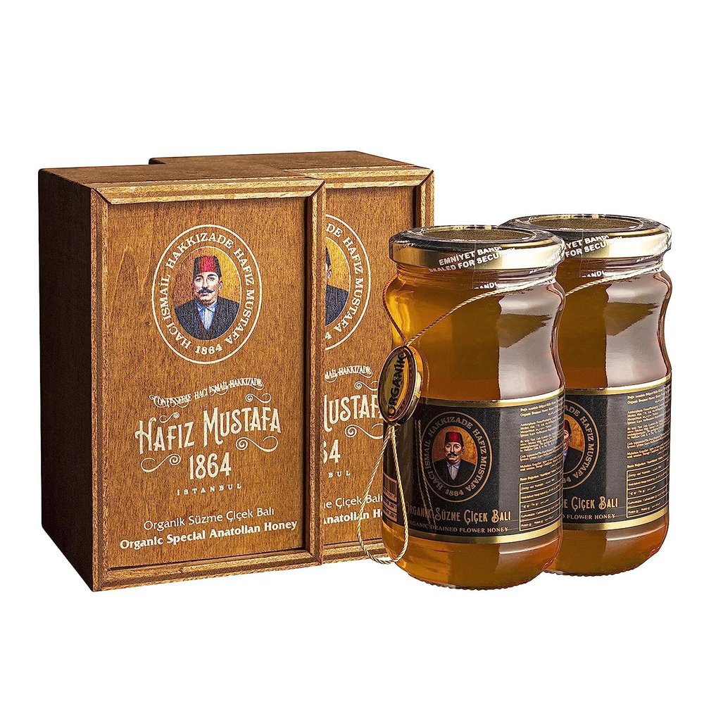 Hafiz Mustafa 1864 Istanbul, Turkish Delight, Raw, Pure Strained Flower Honey in Jar, Gift Ideas for Birthday