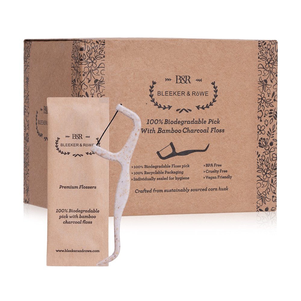 Bleeker and Rowe Biodegradable Floss Picks (Biodegradable Bamboo Charcoal Floss)