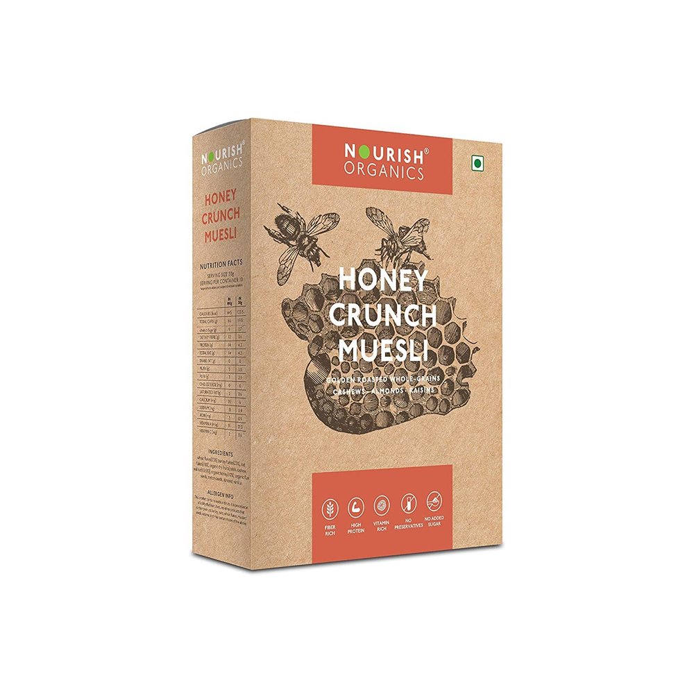 Nourish Organics Honey Crunch Muesli, 300g | Whole-Grains | Cashews, Almonds & Raisins (Single Pack)
