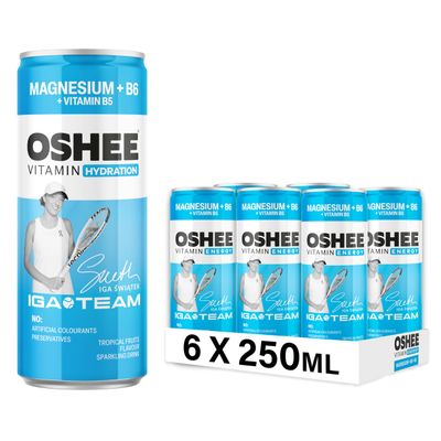 Oshee Vitamin Energy Formula with Magnesium 250ml (Pack of 6)  Tropical fruits flavour sparkling drink with addition of magnesium and vitamins. Pasteurized.