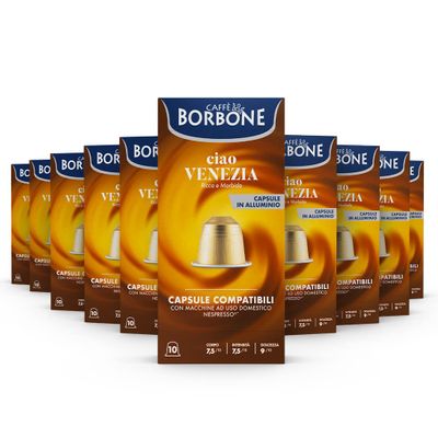 CAFF BORBONE "Ciao Venezia" Blend - 100 Aluminium Coffee Capsules (10 packs of 10) - Compatible with Nespresso* Coffee Machines for domestic use