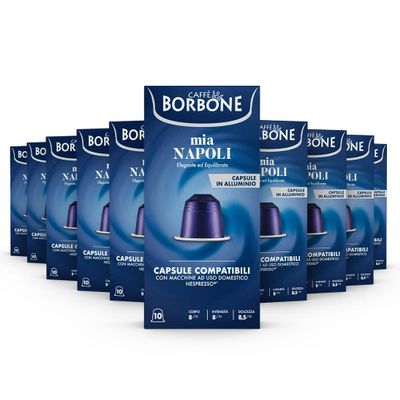 CAFF BORBONE "Mia Napoli" Blend - 100 Aluminium Coffee Capsules (10 packs of 10) - Compatible with Nespresso* Coffee Machines for domestic use