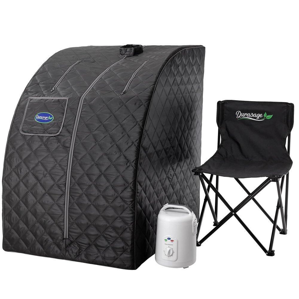 Durasage Lightweight Portable Personal Steam Sauna Spa for Relaxation at Home, 60 Minute Timer, 800 Watt Steam Generator, Chair Included (Black)