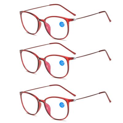 3PCS Fashion Round Eyewear Computer Reading Glasses Women Anti Fatigue Men's Blue Light Blocking Glasses for Sight Optical,Red,+1.5