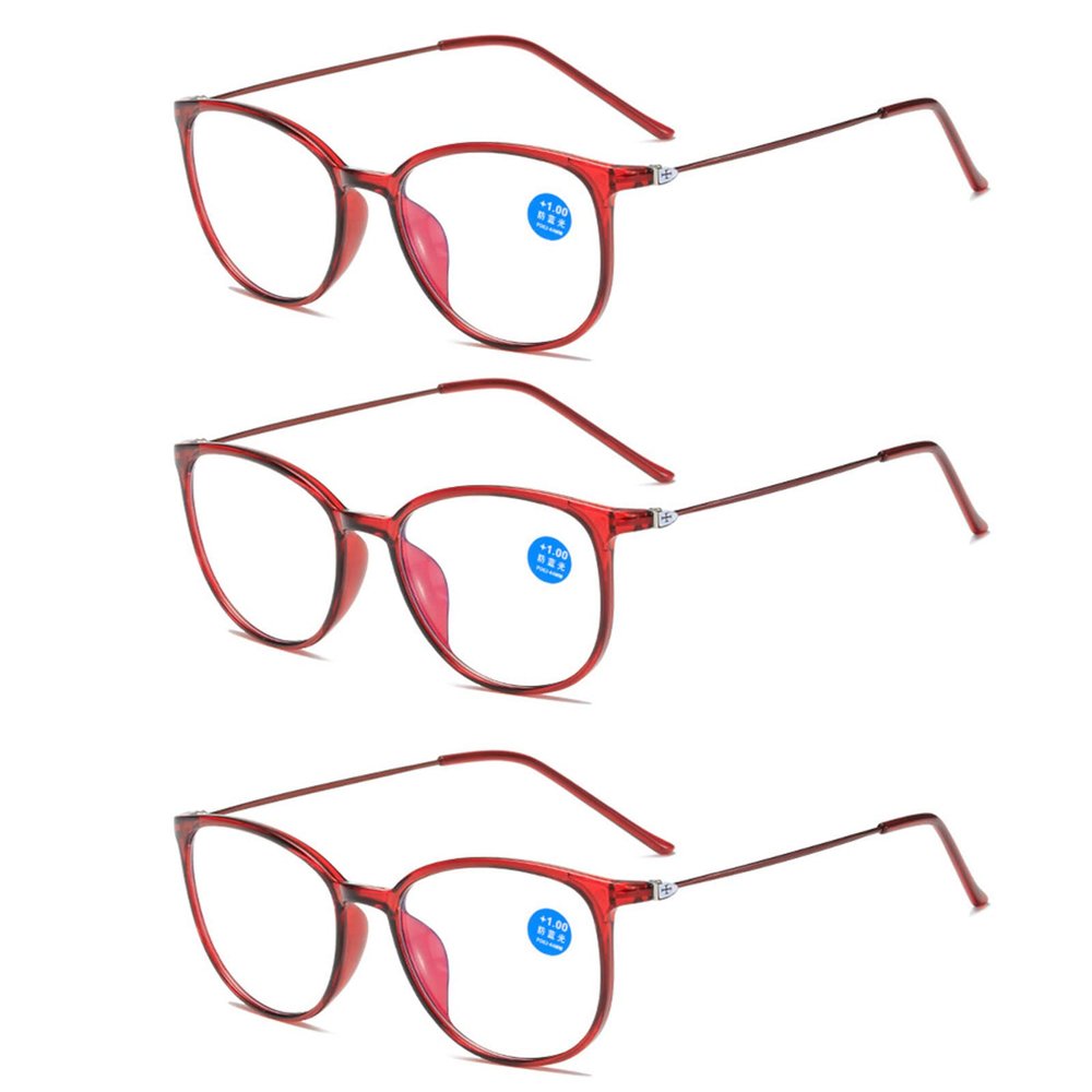 3PCS Fashion Round Eyewear Computer Reading Glasses Women Anti Fatigue Men's Blue Light Blocking Glasses for Sight Optical,Red,+1.5