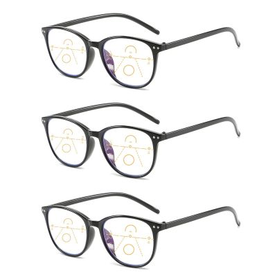 3Pc Progressive Multifocus Reading Glasses Blue Light Blocking Computer Glasses Fashion Readers Eyewear with Spring Hinge,Black,+4.0