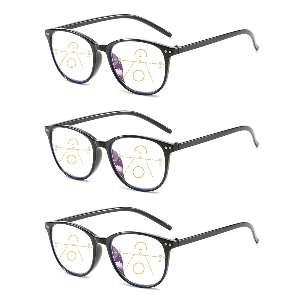 3Pc Progressive Multifocus Reading Glasses Blue Light Blocking Computer Glasses Fashion Readers Eyewear with Spring Hinge,Black,+4.0