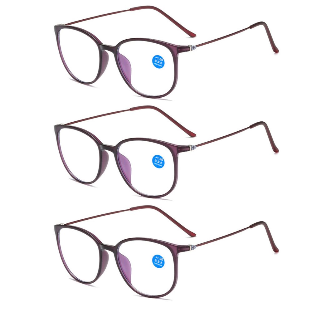 3PCS Fashion Round Eyewear Computer Reading Glasses Women Anti Fatigue Men's Blue Light Blocking Glasses for Sight Optical,Purple,+3.5