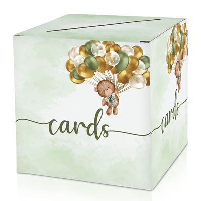 Bear Balloon Card Box - Watercolor Collapsible Money Box or Gift Box for Baby & Bride Shower, Birthday, Wedding Reception, Engagement Party, Graduation - 8"x8"x8" Party Favors Decorations Boxes(09)