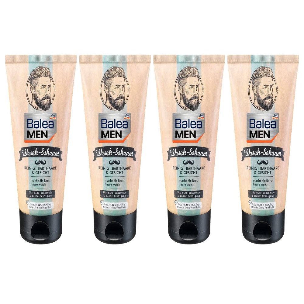 Balea MEN Beard Wash Foam for Beard Hair & Face, Pack of 4 (4 x 150 ml)