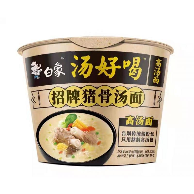 Baixiang Instant Bowl Noodle Artificial Pork Bone Soup Flavour 108g