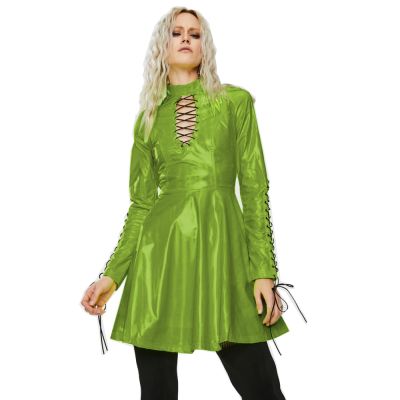 Women PVC Long Sleeve Dress Vinyl Hollow Out A-Line Dress High Waist Above Knee Mini Party Dress,Fruit Green,4XL