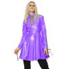 Women PVC Long Sleeve Dress Vinyl Hollow Out A-Line Dress High Waist Above Knee Mini Party Dress,Purple,XXL view 1