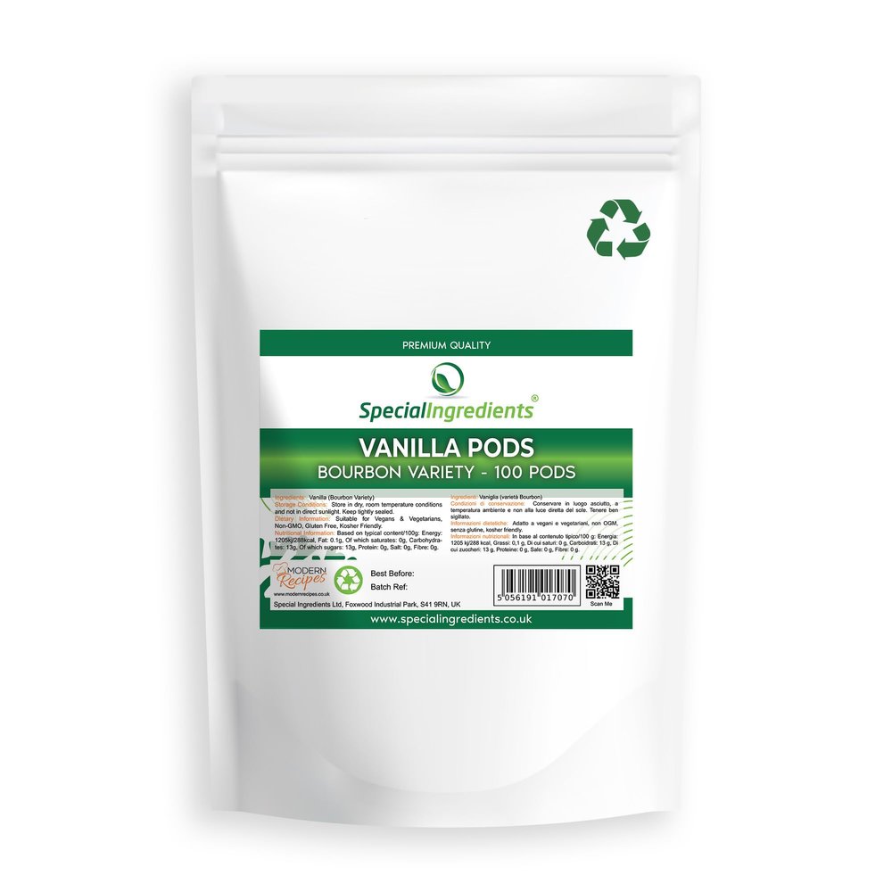 Special Ingredients Vanilla Bean Pods x100 Grade A Bourbon Variety, Premium Quality, Extra Large 16cm Plus, Vegan, Non GMO - Recyclable Pouch