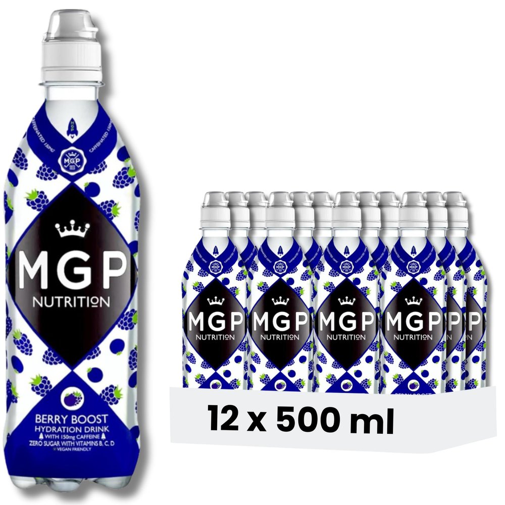 MGP Sugar Free Hydration Drink with Caffeine & Essential Vitamins, Pack of 12, Sports Recovery Electrolytes, Low Carbs, Fat & Gluten Free, Vegan Friendly, Vitamin C, B3, B5, B1, B6, B12, D3, Berry
