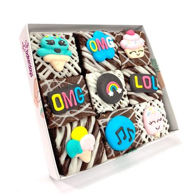 Limited Edition Chocolate Fudge Brownies - 9 Chocolate Fudge Brownies Topped with Edible Sugar Decorations and White Chocolate and Vanilla Icing. Serves 9 portions. Baked by bakerdays (Ice Cream)