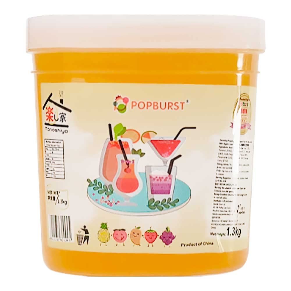 Tanoshiya Popping Boba Fruity Flavour Bursting Bubbles 1.3kg | Tapioca Pearl for Desserts & Drink Toppings - Passion Fruit Flavour