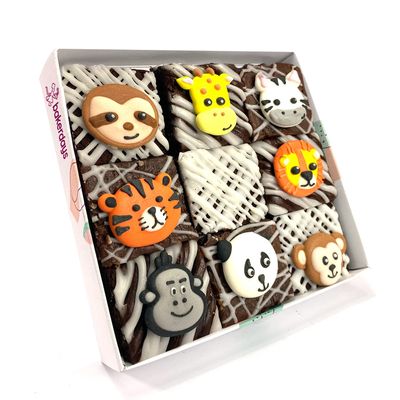 Limited Edition Chocolate Fudge Brownies - 9 Chocolate Fudge Brownies Topped with Sugar Decorations and White Chocolate and Vanilla Icing. Serves 9 portions. Baked by bakerdays (Safari)