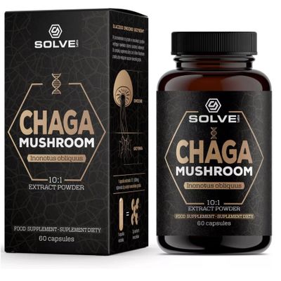 SOLVE Labs Premium Siberian Chaga Mushrooom Capsules 10% Beta-D-Glucans 10:1 Concentrate No Fillers & Additives 60 Capsules 1 Month Supply