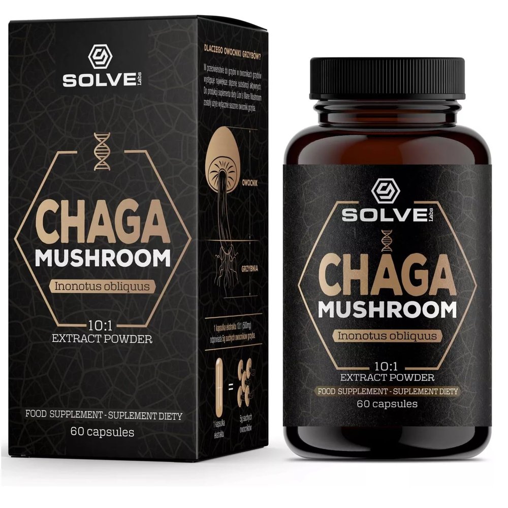 SOLVE Labs Premium Siberian Chaga Mushrooom Capsules 10% Beta-D-Glucans 10:1 Concentrate No Fillers & Additives 60 Capsules 1 Month Supply