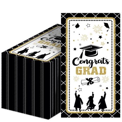 Graduation Party Supplies Congrats Grad Napkins Disposable Black Congratulate Graduation Themed Luncheon Paper Napkins Graduation Party Table decorations (50 Pack)