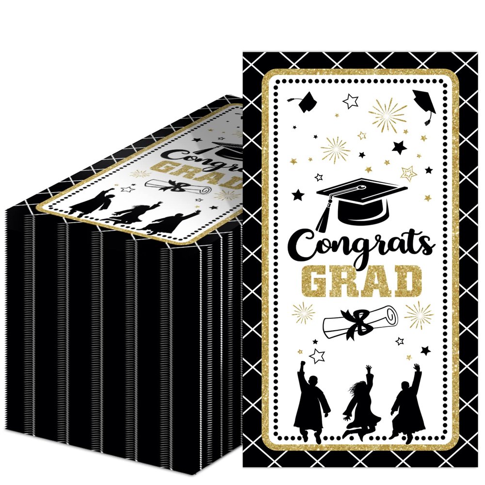 Graduation Party Supplies Congrats Grad Napkins Disposable Black Congratulate Graduation Themed Luncheon Paper Napkins Graduation Party Table decorations (50 Pack)