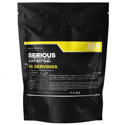 SERIOUS Gainz 2kg - Whey Protein Powder - Weight Gain, Mass Gainer - 30g Protein Powders - The Bulk Protein Company (Banana, 2kg)