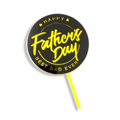 Acrylic Cake Topper Happy Father's Day Best Dad Black Round Stars Decoration