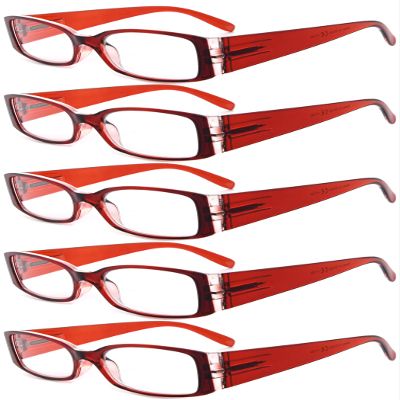 Eyekepper 5 Pairs Reading Glasses for Women Reading +2.00 Red Frame Reading Eyeglasses