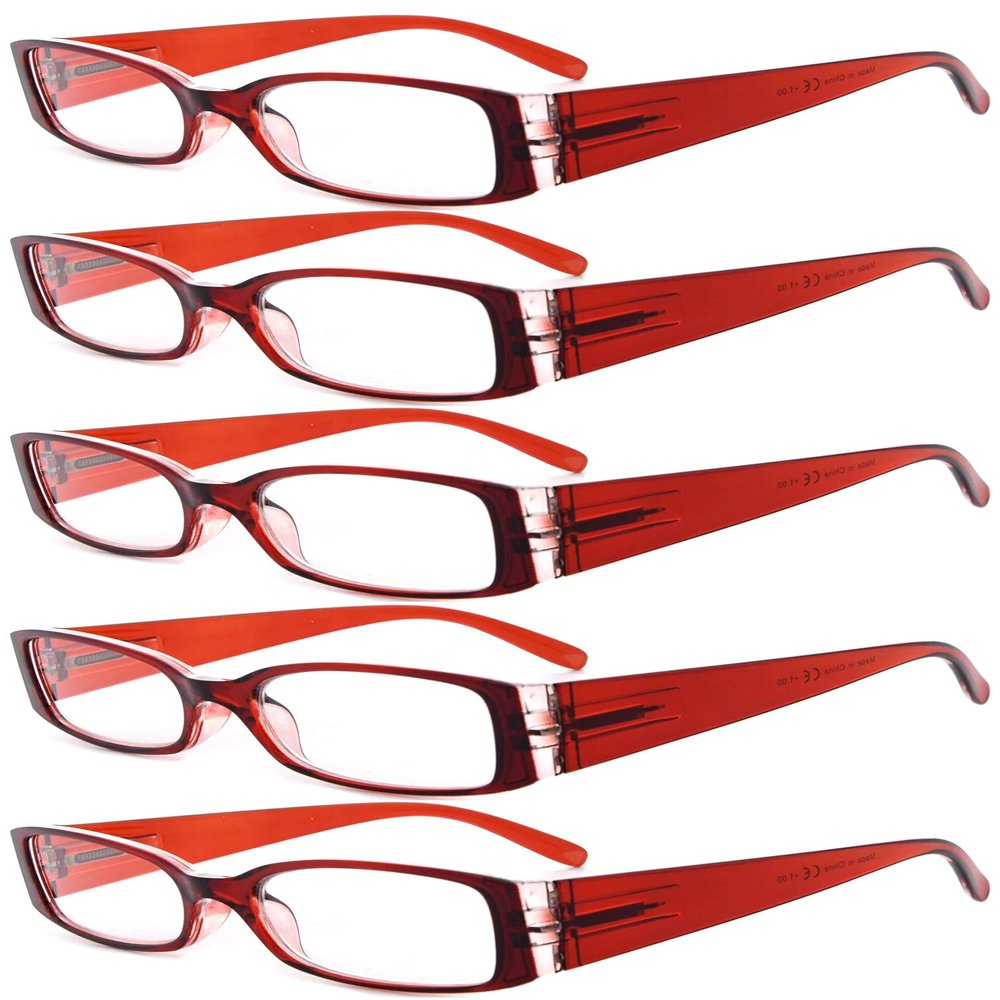 Eyekepper 5 Pairs Reading Glasses for Women Reading +2.00 Red Frame Reading Eyeglasses
