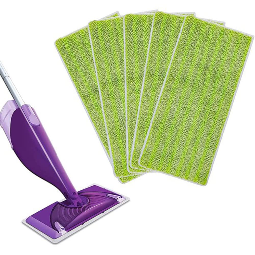 5 Pcs Reusable Microfiber Mop Pad For Swiffer Wet Jet, Flat Mop Multi-Surface Cleaning Wet Dry Washable Mop Pad, Green