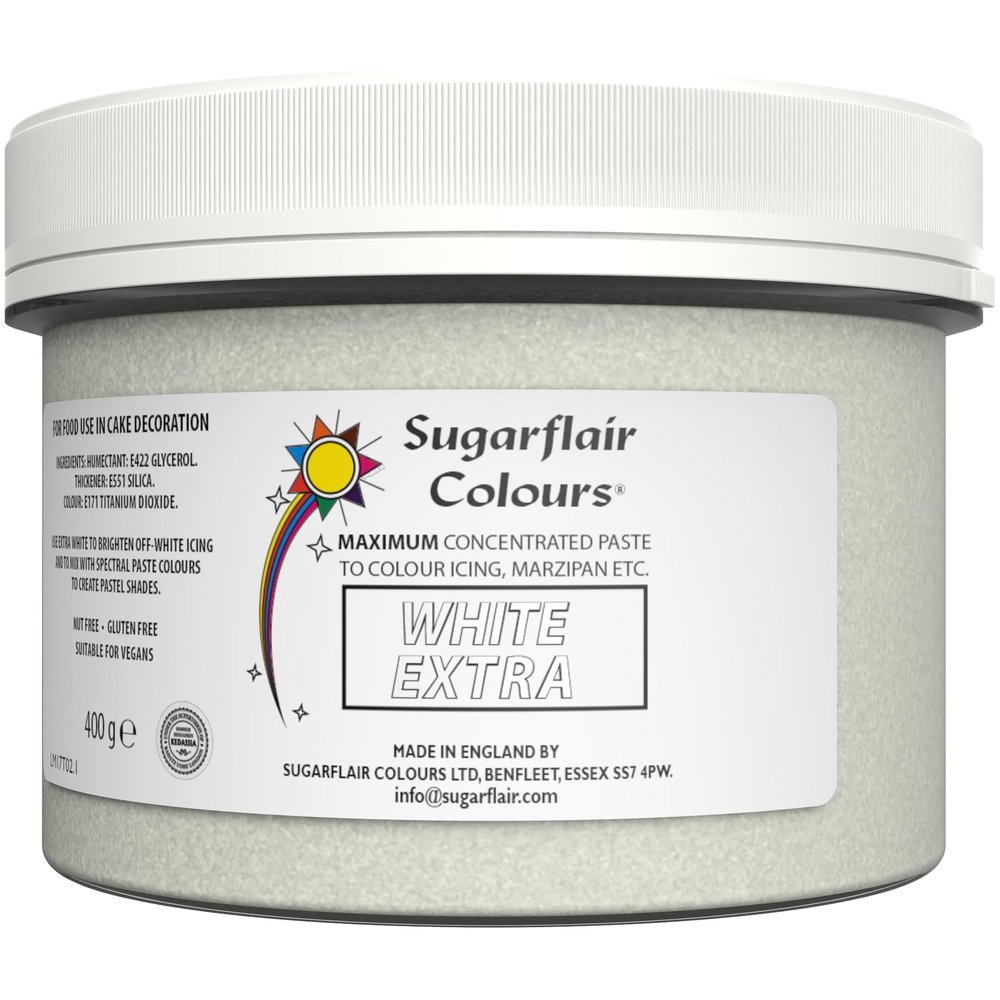 Sugarflair White Extra Food Colouring Paste, Maximum Concentrated Food Colouring for Buttercream, Sugar Paste, Royal Icing, Cake Mixes and More! Vibrant Colour Food Dye - 400g