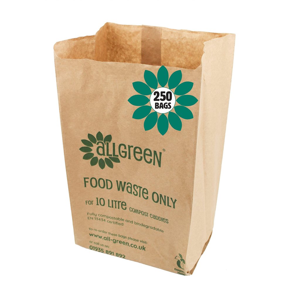 10 Litre x 250 Paper Compostable Bags Kitchen Caddy Liners - Food Waste Bin Liners - EcoSack 10L Biodegradable Bags with Composting Guide