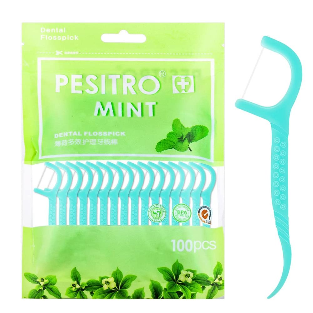 100 Pcs Dental Floss, Disposable Floss Sticks Dental, Portable Toothpicks Sticks, Interdental Cleaning Tool for Travel, Home, Office, Restaurant (Blue)