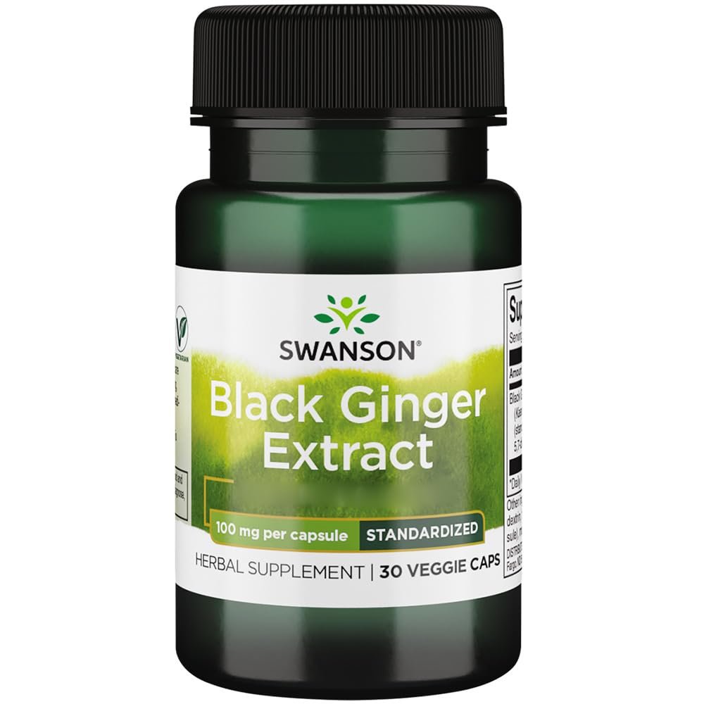 Swanson, Black Ginger Extract, 100mg, High Strength, 30 Vegan Capsules, Lab Tested, Vegetarian, Soy Free, Gluten Free, Non GMO