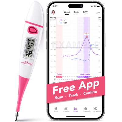 Digital Basal Body ThermometerEasy@Home BBT Thermometers for Ovulation Fertility Prediction, 1/100th Degree High Precision & Memory Recall  Supports Premom App Scan, Pink