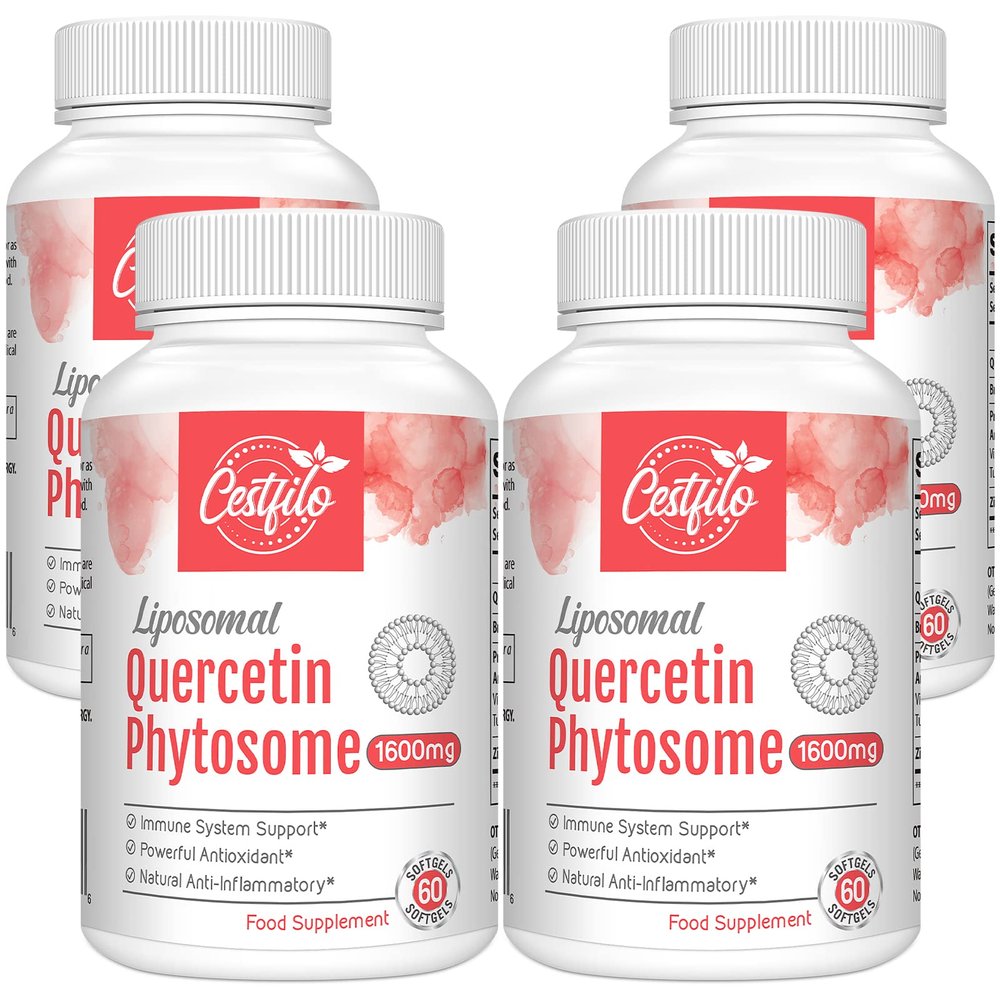 Liposomal Quercetin Phytosome 1600mg Per Serving, with Bromelain & Vitamin C, 20X Higher Absorption, 60 softgels (60 Count (Pack of 4))