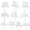 10 PCS Silver Happy Birthday Cake Topper Acrylic Cupcake Topper Birthday Supplies Decorations view 1
