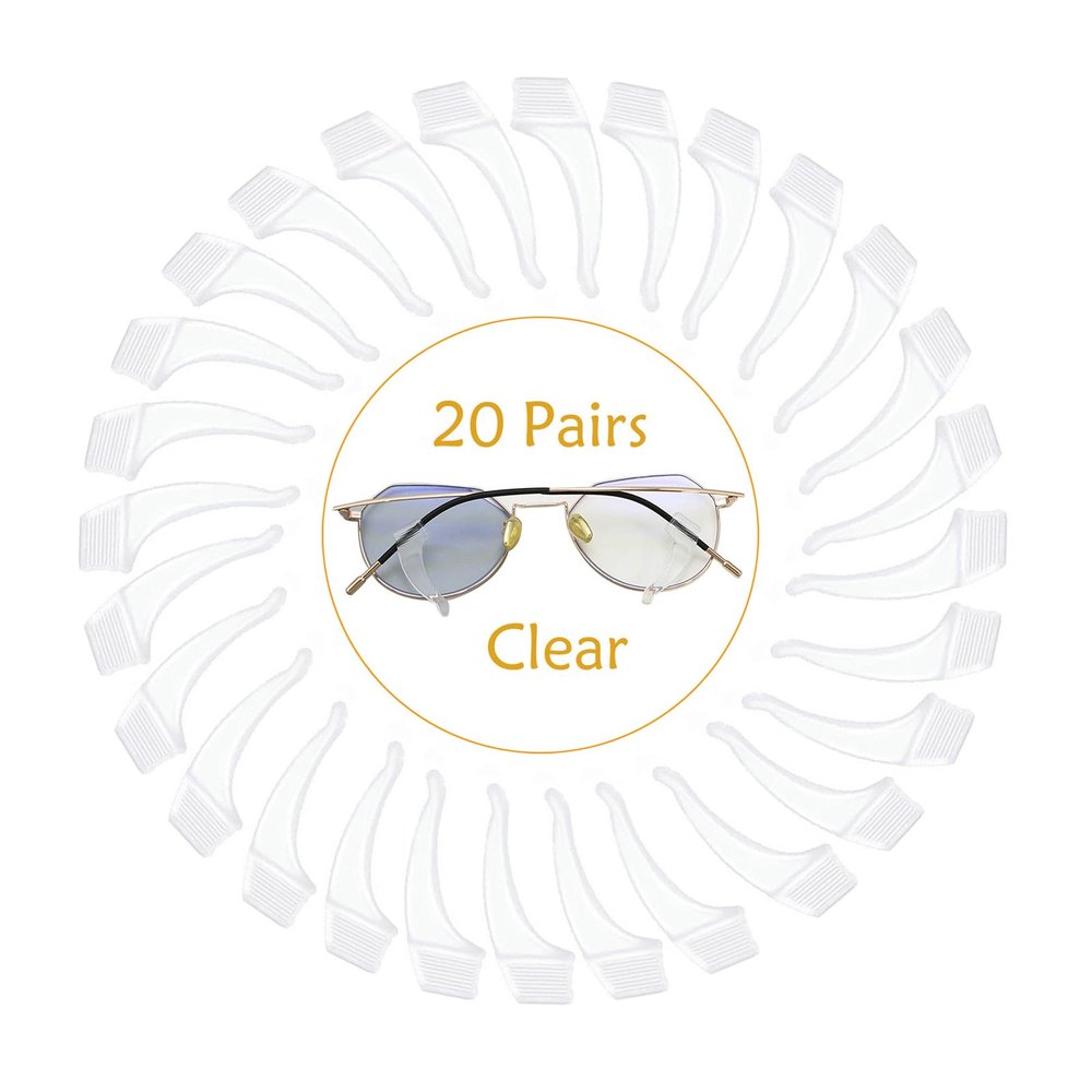20 Pairs Glasses Anti-slip Silicone Ear Clip - Soft Comfortable Anti-slip Holder, Eye Glasses Ear Grippers Silicone Ear Hook, Eye Glass Temple Tips Sleeve Retainer for Reading Glasses (clear white)