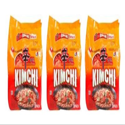 Nongshim Kimchi Ramyun 600g(120gx5) (Pack of 3)  Instant Korean Style Traditional Spicy Noodle - Excellent for Snacking, Stir-Frying, Soups, Or As A Quick Side Dish