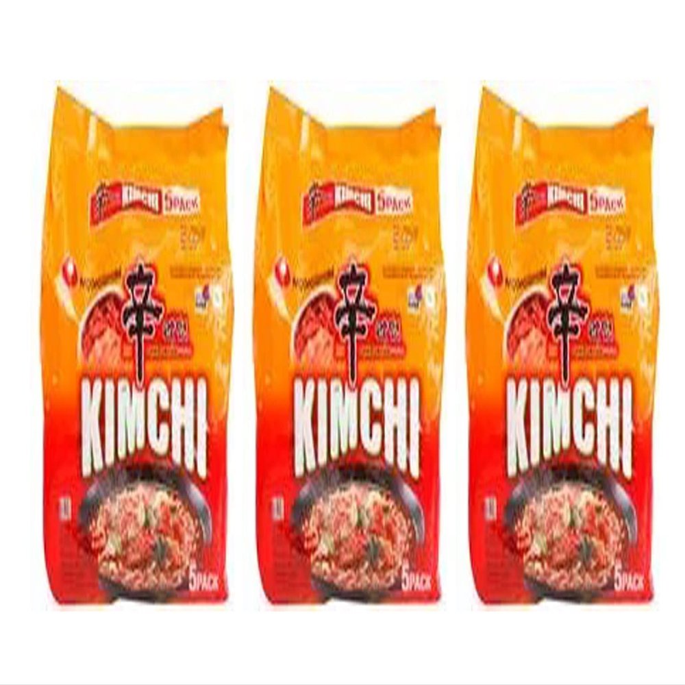 Nongshim Kimchi Ramyun 600g(120gx5) (Pack of 3)  Instant Korean Style Traditional Spicy Noodle - Excellent for Snacking, Stir-Frying, Soups, Or As A Quick Side Dish